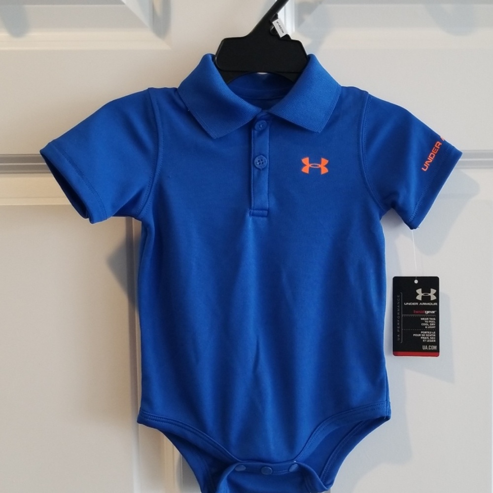 NWT underarmour blue onsie with bright orange logo